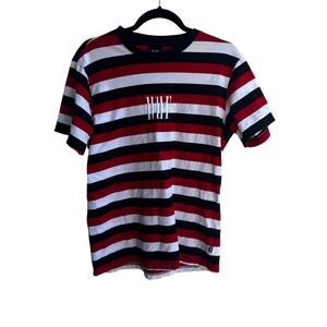 HUF Striped T-Shirt Red Black White Embroidered Logo Size M Cotton